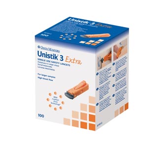 Owen Mumford Unistik® 3 Pre-Set Single Use Safety Lancet, Extra, 21G, 2.0mm Penetration Depth