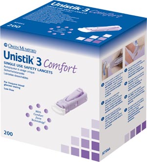 Owen Mumford Unistik® 3 Pre-Set Single Use Safety Lancet, Comfort, 28G, 1.8mm Penetration Depth