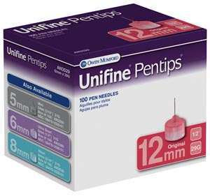 Owen Mumford Unifine® Pentips Original Pen Needle, 12mm, 29G