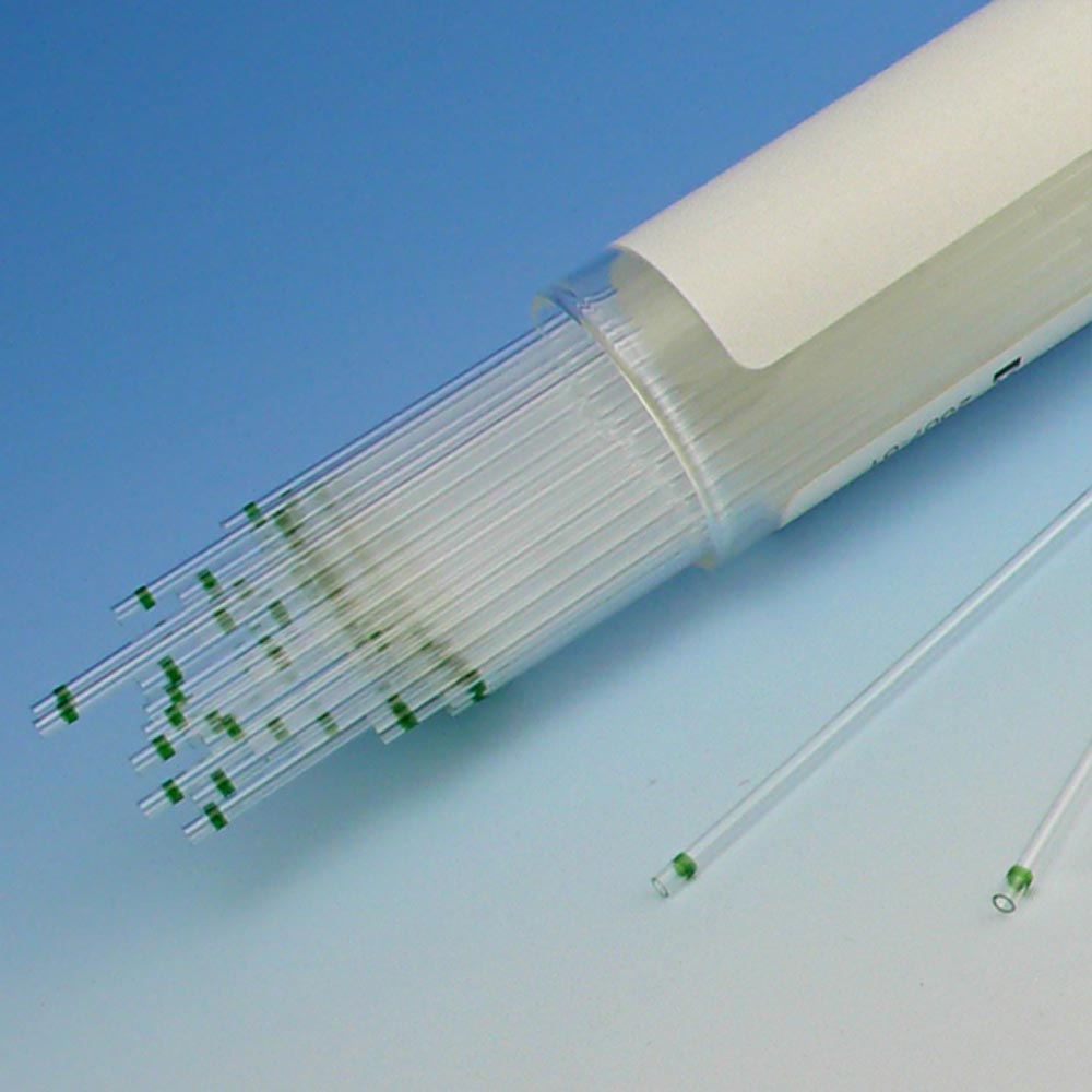 Globe Scientific Soda Lime Glass Micro-Hematocrit Capillary Tubes w/ Green Tip, 1000/Box