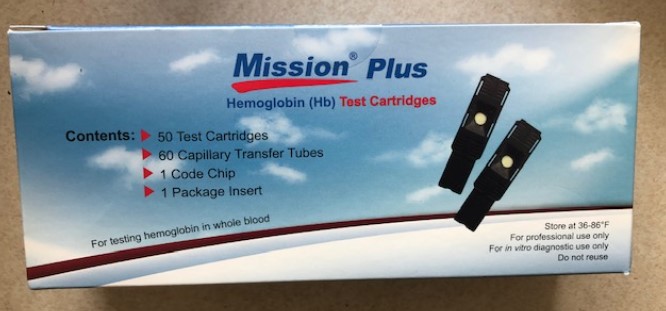 Acon Mission® Plus Hemoglobin Test Cartridges, 1 Code Chip, 60 Capillary Transfer