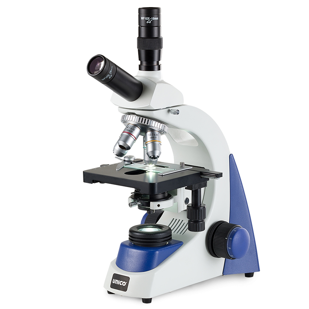 Unico Dual View WF10X/18 High-Eyepoint Eyepiece 4X/10X/40X/100X(oil) Plan Achromatic Objective Microscope