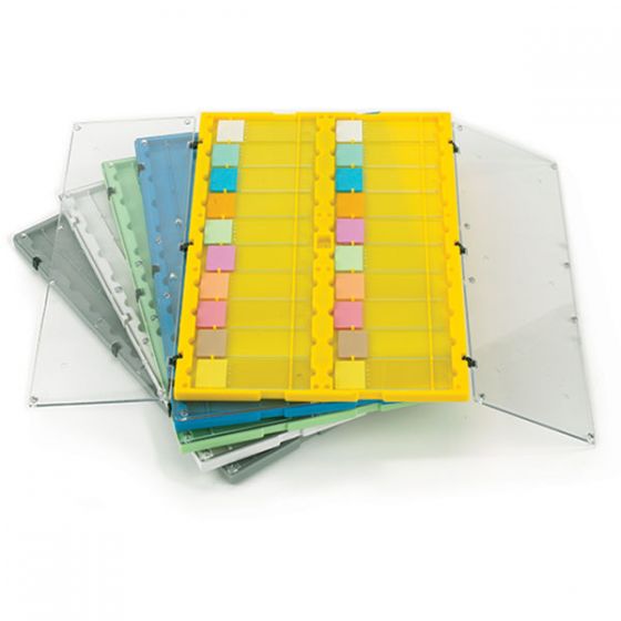 Globe Scientifc 20 Places HIPS/SAN Microscope Slide File Folder with Clear Hinged Lids, Yellow