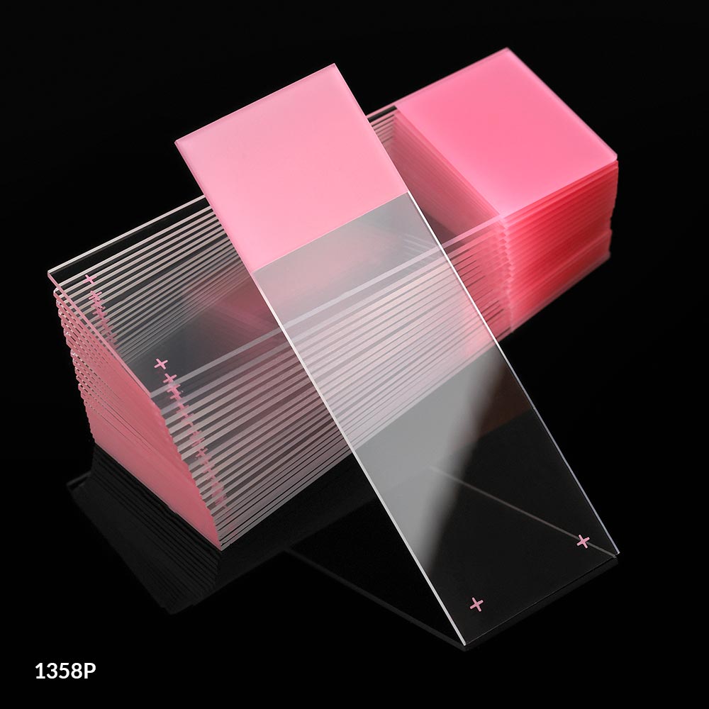 Globe Scientific Diamond 25 mm x 75 mm 90° Ground Edge Charged White Glass Microscope Slides, Pink, 1440/Case