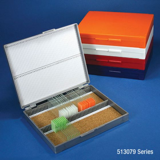 Globe Scientific 100-Place ABS Cork Lined Storage Box for 100 Slides, Blue