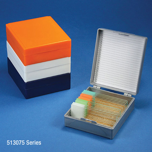 Globe Scientific 25-Place ABS Cork Lined Storage Box for 25 Slides, Gray
