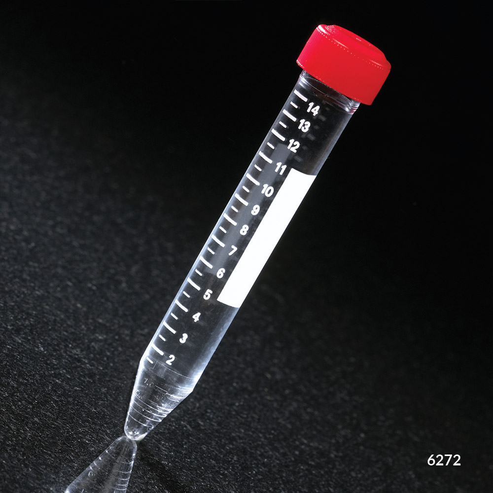 Globe Scientific 15 ml PS Sterile Centrifuge Tube w/ Attached Red Screw Cap, 500/Case