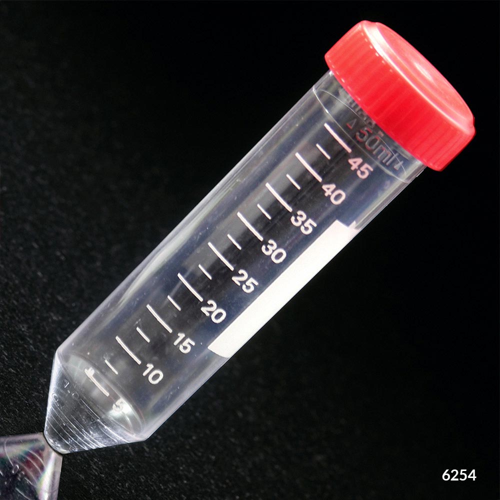 Globe Scientific 50 ml PS Sterile Centrifuge Tube w/ Separate Red Screw Cap, 500/Case