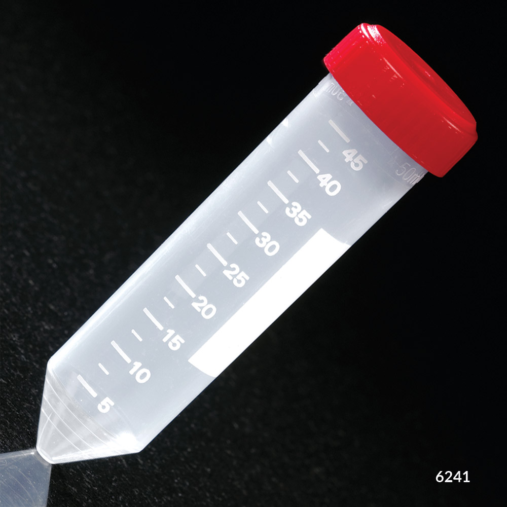 Globe Scientific 50 ml PP Sterile Centrifuge Tube w/ Separate Red Screw Cap, 500/Case