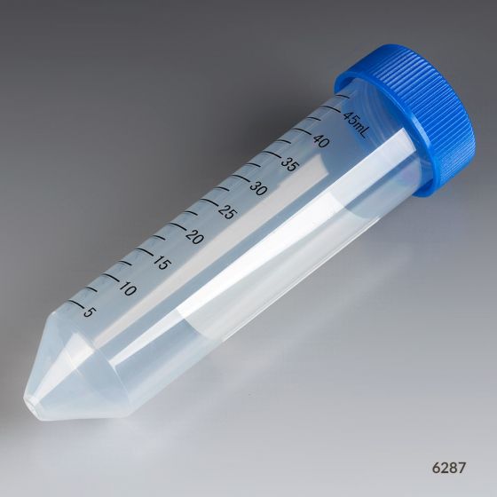Globe Scientific 50 ml PP Non-Sterile Centrifuge Tube w/ Separate Blue Screw Cap, 500/Case