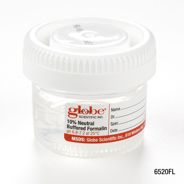 Globe Scientific 40 ml PP Click Close Containers w/ 10% Neutral Buffered Formalin, 96/Case
