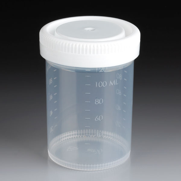 Globe Scientific Tite-Rite 120 ml PP Leak Resistant Containers w/ Separate White Screw Cap, 300/Case