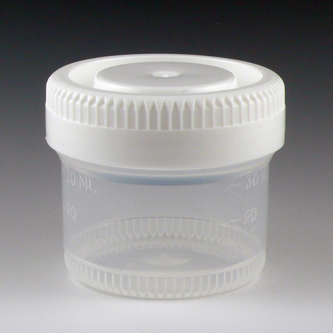 Globe Scientific Tite-Rite 60 ml PP Leak Resistant Containers w/ Separate White Screw Cap, 500/Case