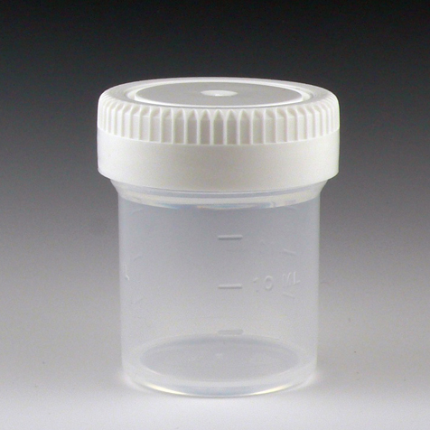 Globe Scientific Tite-Rite 20 ml PP Leak Resistant Containers w/ Separate White Screw Cap, 1000/Case