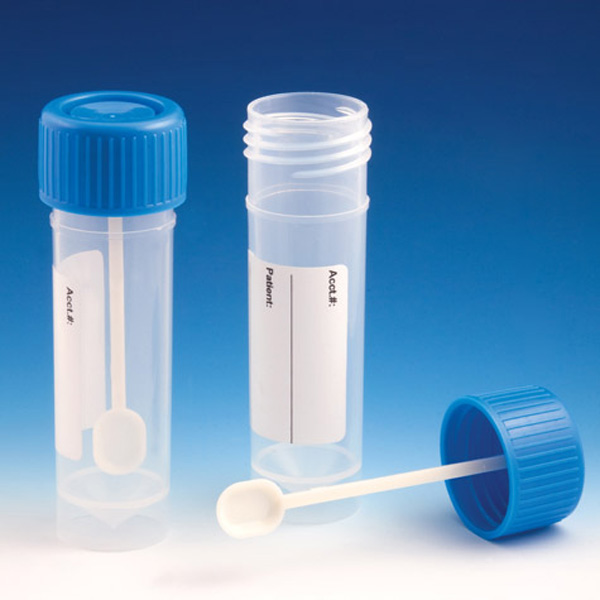 Globe Scientific 30 ml PP Fecal Self-Standing Containers w/ Screwcap & Patient ID Label, 500/Case