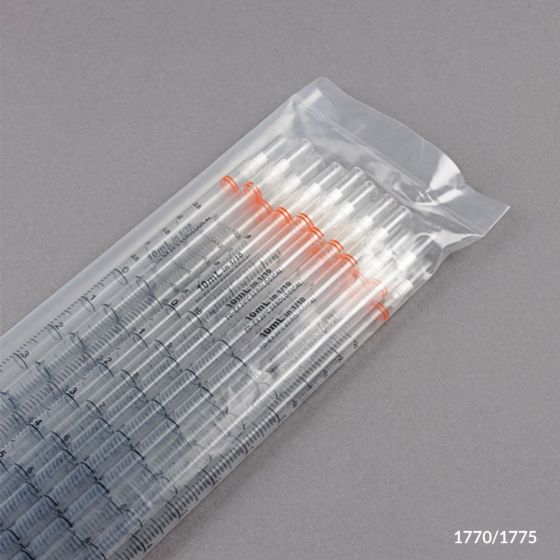 Globe Scientific 10 ml Polystyrene Sterile Serological Pipettes, Orange Striped, 250/Case