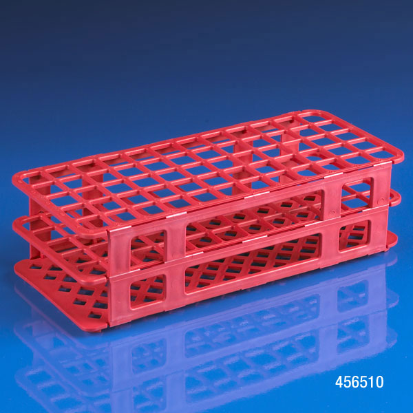 Globe Scientific 60-Place PP Plastic Snap-N-Rack for 16 & 17 mm Test Tube, Red