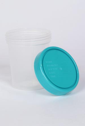 Medegen Gent-L-Kare® 4 Oz Non-Sterile Specimen Container, Turquoise LiquaGuard® Lid, 500/cs