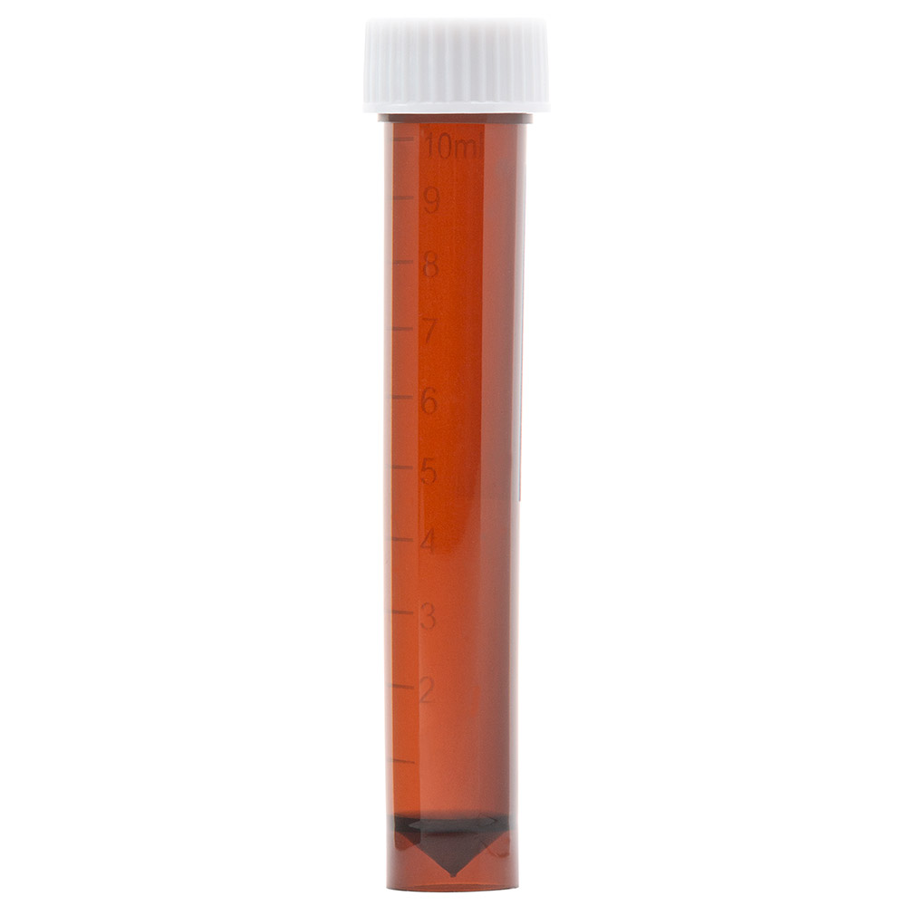 Globe Scientific 10 ml PP Self Standing Transport Tubes w/ Separate White Screwcap, Amber, 1000/Case