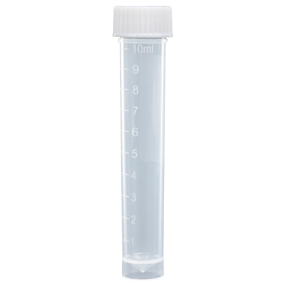 Globe Scientific 10 ml PP Self Standing Transport Tubes w/ Separate White Screwcap, 500/Case