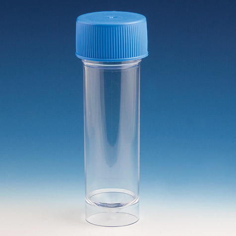 Globe Scientific 30 ml PS Non-Sterile Transport Tube w/ Attached Blue Screw Cap, 500/Case