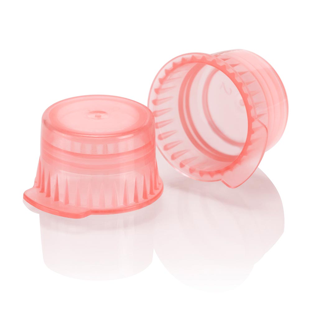 Globe Scientifc 12mm x 13mm Polyethylene Snap Caps with 2-Thumb Tab, Red