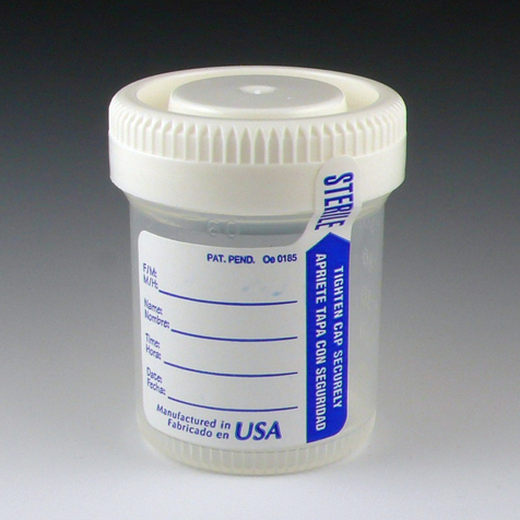 Globe Scientific Tite-Rite 60 ml PP Leak Resistant Containers w/ White Screw Cap and ID Label, 500/Case