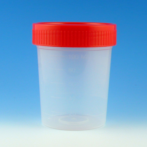 Globe Scientific 4 oz PP Non-Sterile Specimen Containers w/ 1/4-Turn Red Screwcap, 500/Case