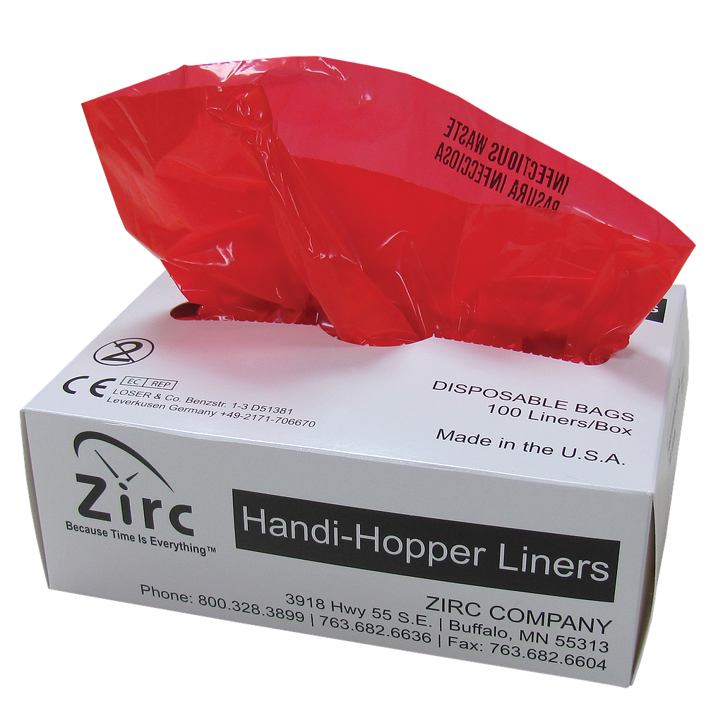 Zirc Handi Hopper Liners (100-Box) Bio-hazard