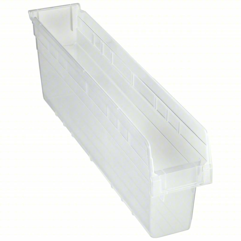 Quantum Medical 23-5/8 inch x 4-3/8 inch Plastic Shelf Bin, Clear, 1 per Pack