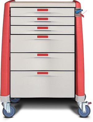 Capsa Avalo Standard Medical Cart w/(5) 3"/(1) 6"/(1) 10" Drawers & Break Away Lock, Extreme Red