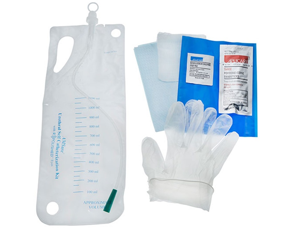 Amsino Amsure® Self Catheter System, 14FR, PE Bag, Packed in Tyvek/ Poly Pouch, Sterile, (LF)