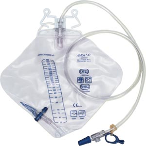 Amsino Amsure® Urinary Drainage Bag, 2000mL, Anti-Reflux, Pre-Pierced Needle Free Sampling Port