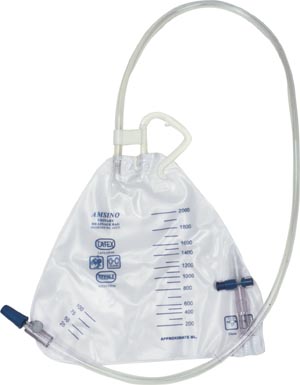 Amsino Amsure® Urinary Drainage Bag, Pear Shape, 2000mL, Bottom Draining, Universal Hanger