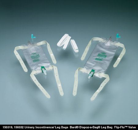 Bard Medical Dispoz-A-Bag 32 oz Leg Bags w/ Flip-Flo Valve/Bonus Pack/Pair of Fabric Leg Straps, 12/Case