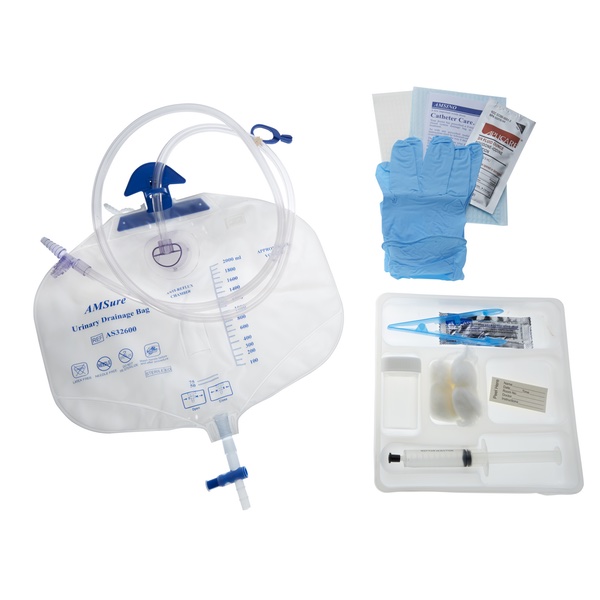 Amsino Amsure® Add-A-Foley Catheter Tray, 2000mL Urine Bag