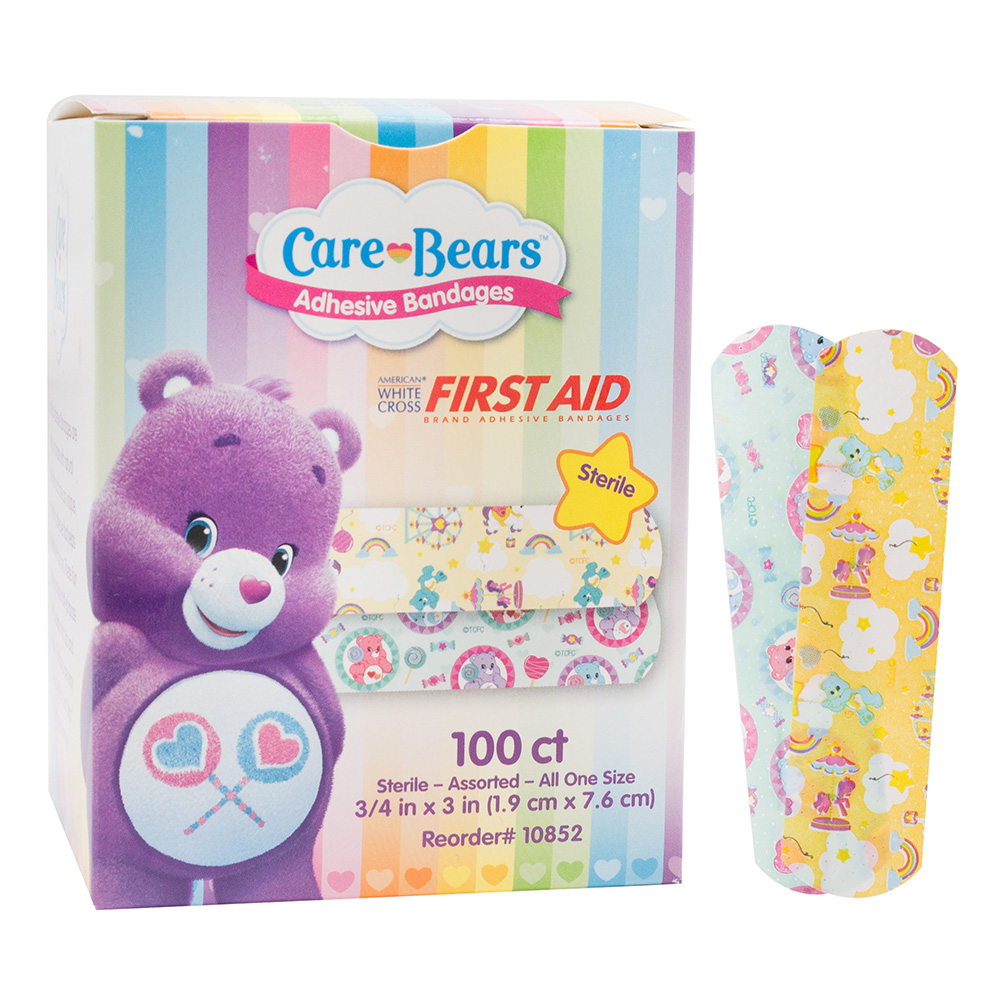 Dukal American White Cross 3/4 x 3 inch Care Bears Adhesive Kid Design Bandages, 1200/Pack, Stat Strip