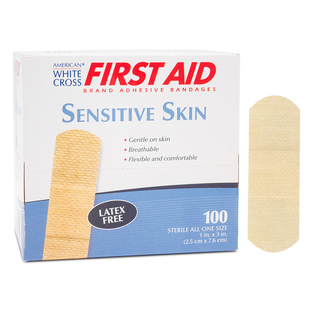 Dukal American White Cross 1 x 3 inch Sensitive Skin Adhesive Bandages, 1200/Pack