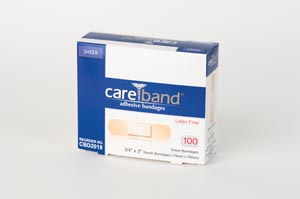Aso Careband™ Sheer Adhesive Strip Bandages, ¾" x 3", Latex Free (LF), 100 bx