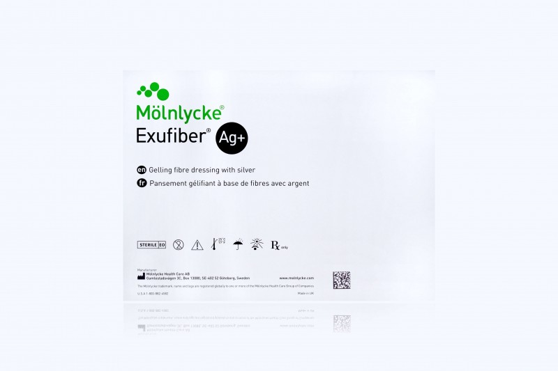 Molnlycke Exufiber Ag+ 4 inch x 4.8 inch Silver Gelling Fiber Dressings, 60/Case