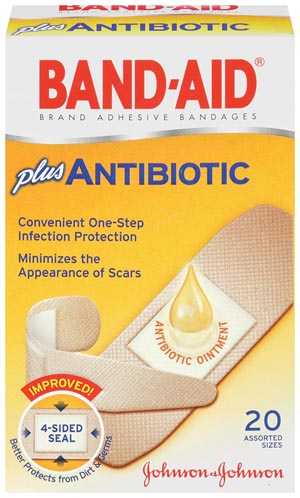 J&J Band-Aid® Adhesive Bandages - Antibiotic, Assorted Sizes, 20/bx