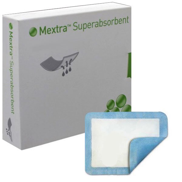 Molnlycke Mextra 9 inch x 11 inch Polyacrylate Super Absorbent Dressings, Blue and White, 40/Case