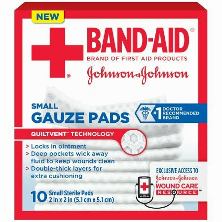 Johnson & Johnson Band-Aid 2 inch x 2 inch 10 Count First Aid Small Gauze Pads, 24 Boxes/Case