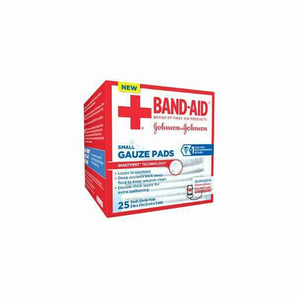 Johnson & Johnson Band-Aid 2 inch x 2 inch 25 Count First Aid Small Gauze Pads, 24 Boxes/Case