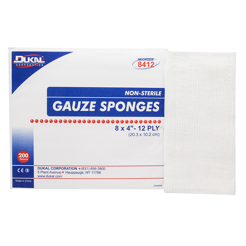 Dukal 8 x 4 inch 12-Ply Non-Sterile Gauze Sponges, 2000/Pack