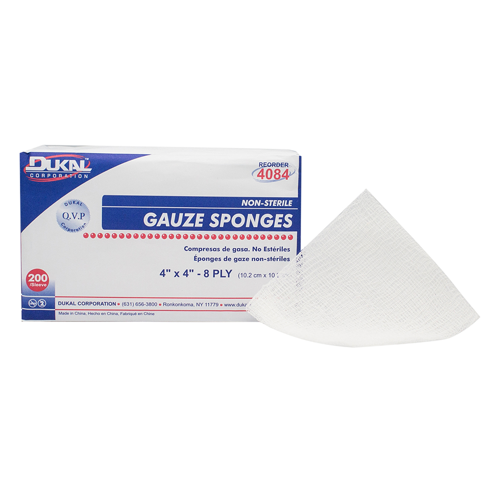 Dukal 4 x 4 inch 8-Ply Not-Sterile Gauze Sponges, 4000/Pack