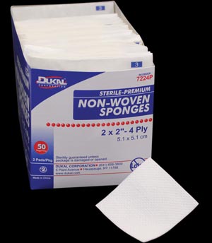 Dukal Premium Non-Woven Sponges, 4" x 4", Sterile, 4-Ply, 50 pk