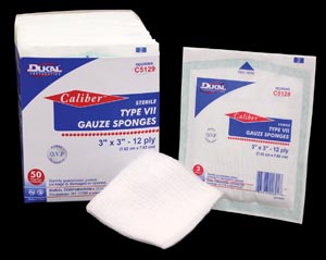Dukal Caliber™ Gauze Sponges, Type VII, Sterile, 8" x 4", 12-Ply, 25 pk