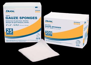 Dukal Basic Gauze Sponge, 4" x 4", Sterile, 12-Ply, 25 pk, 24 cs