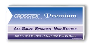 Crosstex All Gauze Premium NS Sponges, 3" x 3", 8-Ply, 4000 cs